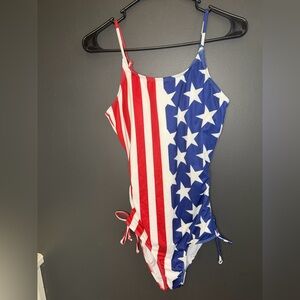 NWOT American Flag One Piece Swimsuit Ruched Side Patriotic Bathing Suit Small